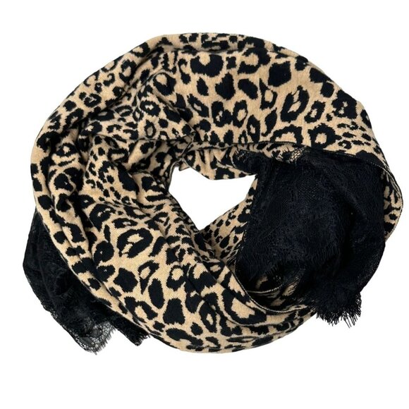 Accessories - Leopard print women's cozy lace trim shawl scarf wrap